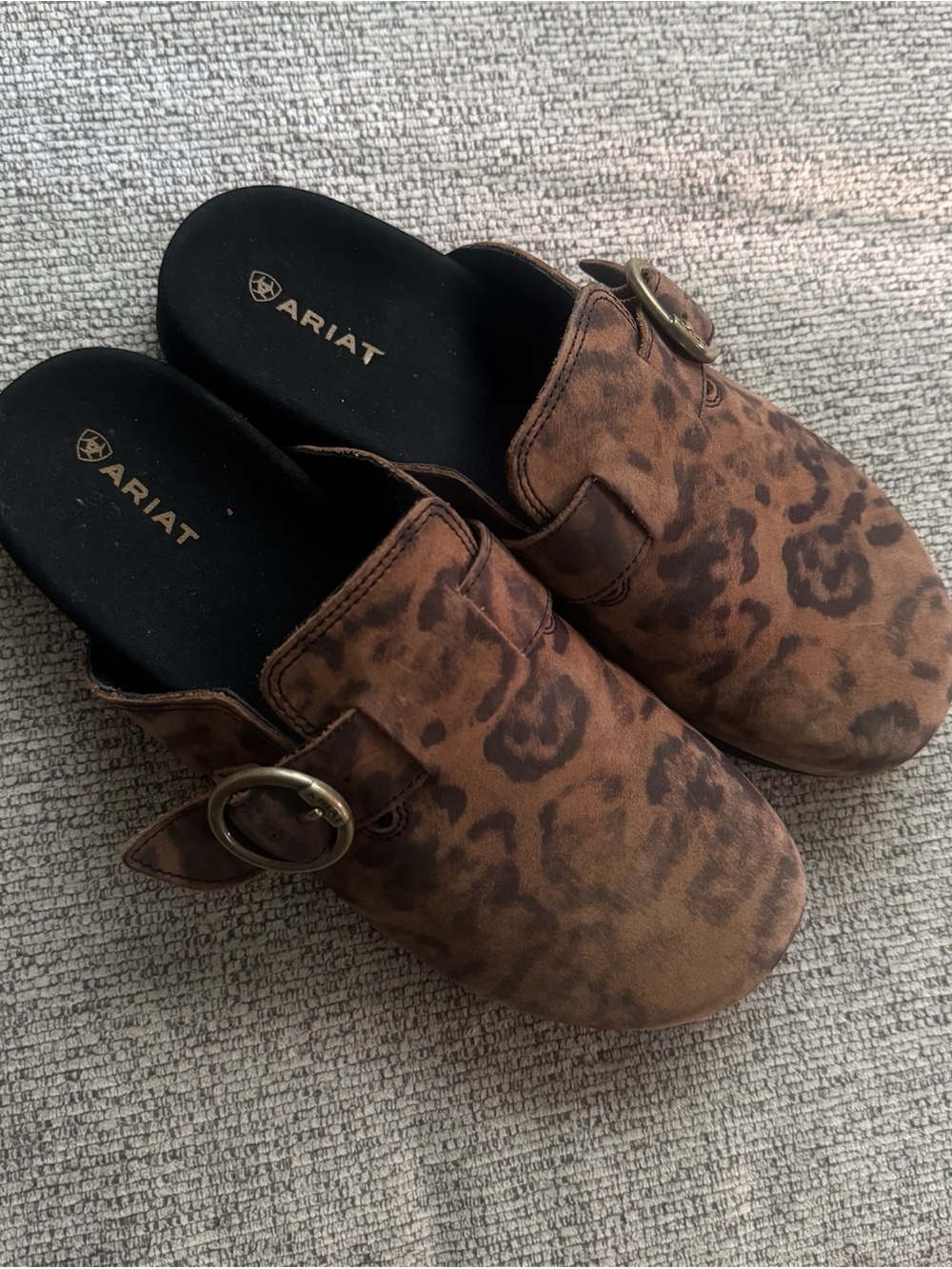 Ariat Brown Leopard Print Slip-On Mules with Buckle
